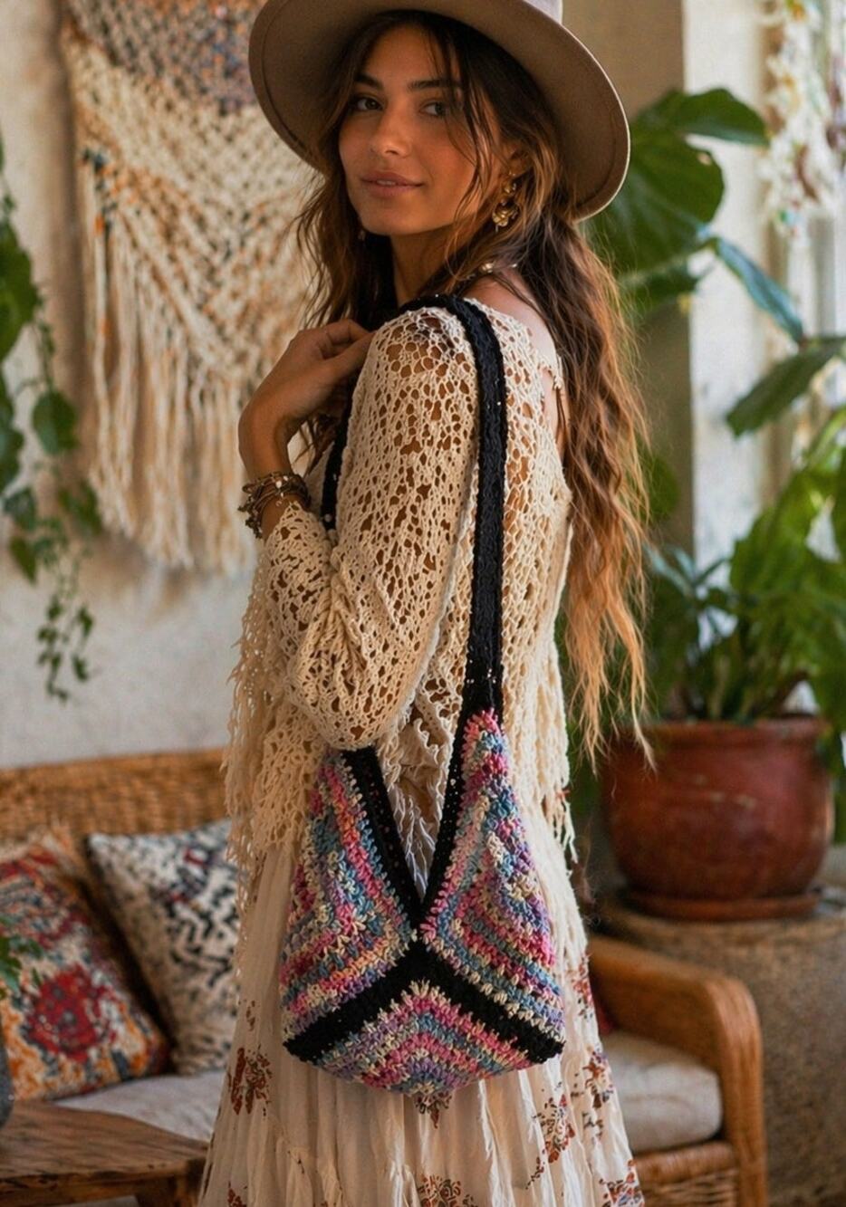 Handmade Crochet Granny Square Shoulder Bag